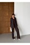 Women's Brown Striped Oversize Jacket Palazzo Pants Suit - 2