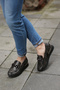 3540-1 Eren Shoes&Bag Genuine Leather Snake Print Patterned Chain Buckle Women's Shoes Black Snake Pattern - 8