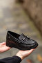 Ern -36100 Eren Shoes&Bag Genuine Leather Laser Patterned Medium Buckle Flat and Light Sole Orthopedic Shoes Black - 2