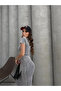 Gray Square Neck Washed Midi Length Short Sleeve Stretchy Dress - 4