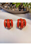 Red Luxury Design Earrings with Gold Color Stripes