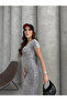 Gray Square Neck Washed Midi Length Short Sleeve Stretchy Dress - 3