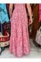 Pink Color Gold Detailed Embroidered Silk Dress with Straps - 6