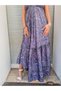 Purple Color Gold Detail Halter Neck Backless Silk Dress - 7