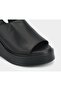 Black Leather Women's Heeled Sandals - 5