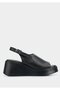 Black Leather Women's Heeled Sandals