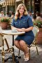 Women's Plus Size Shirt Collar Short Sleeve Buttoned Pocket Denim Jeans Dress - 3