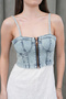 Denim Top Lace Dress Zipper Closure Lined Non-See-Through Design Lycra Denim - 8