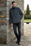 Men's Full-Length Zippered Plush Fleece Sweatshirt / Gray - Black
