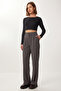 Pleated Woven Palazzo Trousers Ldw0010 Smoked - 2