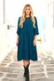 Petrol Blue and Collar Tie-Knot Knee-Length Dress - 3