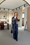 Denim Navy Blue Palazzo Trousers with Elastic Waist