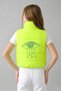 Girl's Neon Green Puffy Vest with Stone Print on the Back and Stand-Up Collar - 4