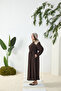 Brown Dress with Elastic Detail at Waist and Cuff