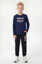 Round Neck Sweatshirt Long Sweatpants Set with Print Detail for Boys - 2