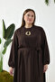 Brown Dress with Elastic Detail at Waist and Cuff - 4