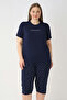 Large Size Women's Short Sleeve Capri Pajama Set 26081 Navy Blue