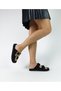 Black Double-Strapped Suede Knitted Sole Women's Slippers with Buckle - 3