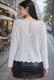 Women's Knitwear White Blouse V-Neck Long Sleeve Knitted Patterned Lace Openwork Seasonal Stylish - 3