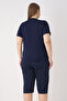 Large Size Women's Short Sleeve Capri Pajama Set 26081 Navy Blue - 4