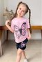 Girls' Pink T-Shirt and Shorts Set with Polka Dot Print and Butterfly Print - 5