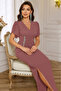 Women's Stylish Double-Breasted Collar Floral Accessory Slit Long Crepe Dress - 3