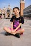 Girl's T-Shirt with Text and Wednesday Character Print and Purple Shorts Set - 2