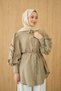 Women's Ruffled Sleeves Waist Tie Shirt in Mold Green