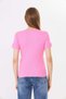 Women's Pink Short Sleeve Ribbed Basic Crew Neck T-Shirt - H6037 - 6