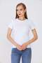 Women's White Short Sleeve Ribbed Basic Crew Neck T-Shirt - H6037 - 2