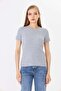 Women's Gray Short Sleeve Ribbed Basic Crew Neck T-Shirt - H6037 - 2