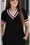 Women's V-Neck Ribbed Detailed Short Sleeve Midi Viscose Dress - 2