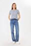 Women's Gray Short Sleeve Ribbed Basic Crew Neck T-Shirt - H6037 - 6
