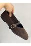 Knitwear Material Buckle Detailed Blunt Toe Women's Ballerinas - 2
