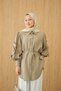 Women's Ruffled Sleeves Waist Tie Shirt in Mold Green - 4
