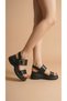 High Platform Wedge Heel Double Ribbon Buckle Detailed Skin Summer Women's Sandals Shoes