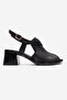 Janelle Black Glitter Genuine Leather Women's Thick Heeled Sandals - 4