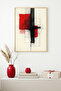 Natural Wood Framed Abstract Geometric Pattern Painting - Red-Black |   Huhu1239 - Single Table Natural Wood Frame