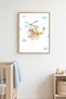 Children's Themed Dinosaur Helicopter Painting with Natural Wooden Frame - Vibrant Colors |   Huhu1632 - Single Table Natural Wood Frame