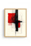 Natural Wood Framed Abstract Geometric Pattern Painting - Red-Black |   Huhu1239 - Single Table Natural Wood Frame - 2