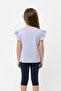 Girl's Printed Crew Neck T-Shirt with Ruffle Sleeves 25008 - 4