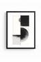 Natural Wood Framed Geometric Black-White Patterned Painting - Minimal |   Huhu1228 - 2