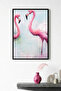 Black Wooden Framed Flamingo Patterned Painting - Pastel Tones |   Huhu1303 - Single Table Black Frame