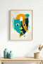 Natural Wood Framed Abstract Face Pattern Painting - Vibrant Tones |   Huhu1454