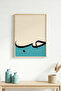 Natural Wood Framed Modern Abstract Painting - Blue-Beige |   Huhu1581