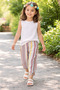 Girl's Striped Summer Top and Bottom Set – White Blouse & Colorful Pants - 8