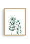 Natural Wood Framed Minimal Leaf Pattern Painting - Green Tones |   Huhu1642 - 2
