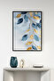 Natural Wood Framed Leaf Patterned Painting - Blue-Gold |   Huhu1307