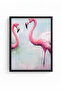 Black Wooden Framed Flamingo Patterned Painting - Pastel Tones |   Huhu1303 - Single Table Black Frame - 2