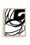 Natural Wood Framed Minimal Line Art Painting - Black and White |   Huhu1085 - Single Table Natural Wood Frame - 2